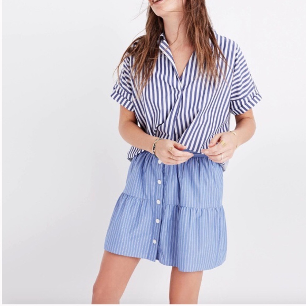Madewell Bistro Tiered Striped Mini Skirt size S